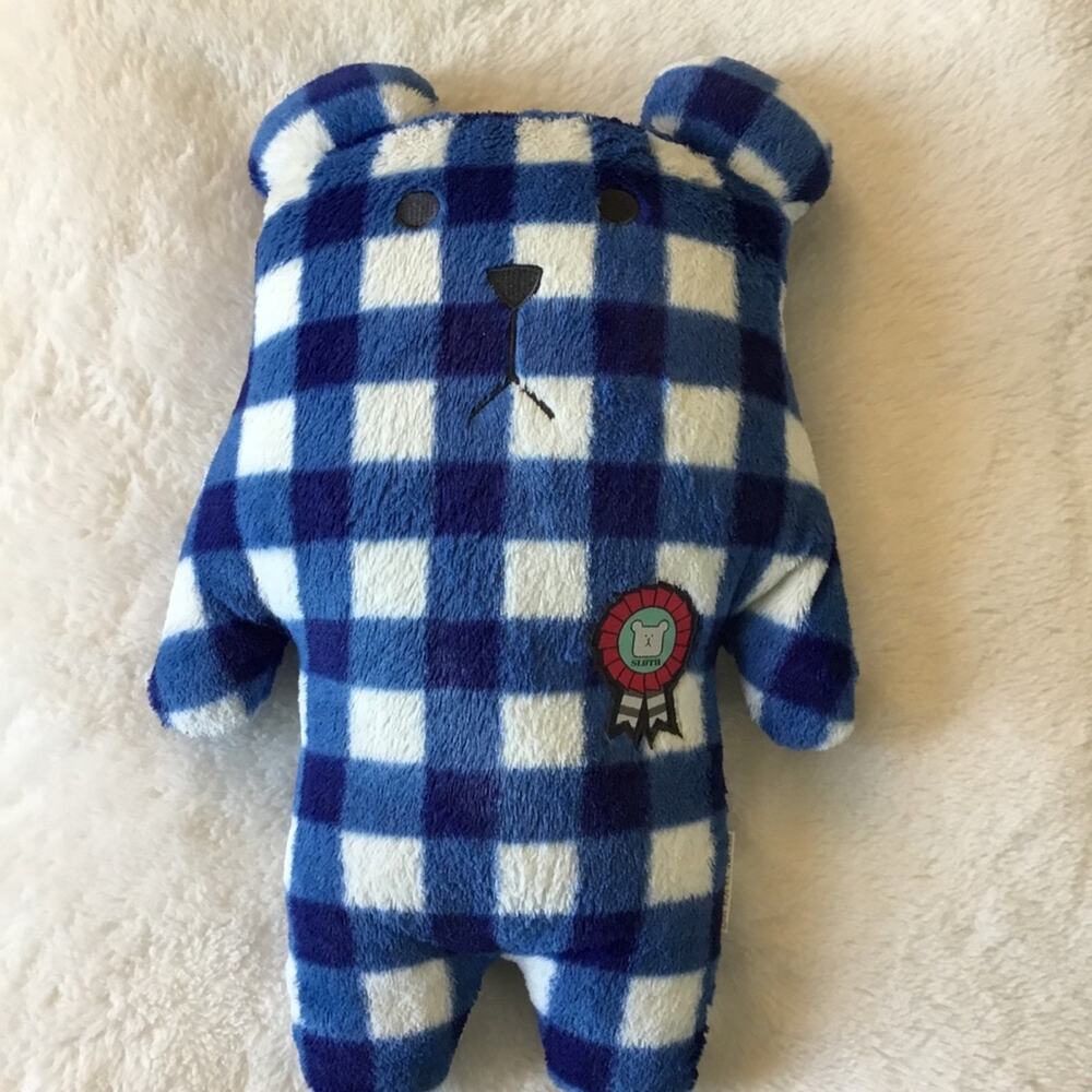 Craftholic Blue and White Checkered Sloth Plush Bear
